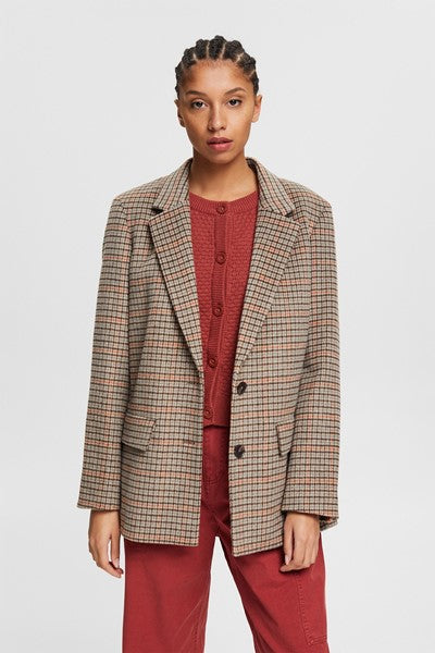 Esprit Oversized Check Wool Blazer - Style 082EE1G306