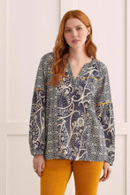 Load image into Gallery viewer, Tribal Notch Neckline Long Sleeve Blouse - Style 15250
