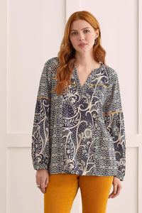 Tribal Notch Neckline Long Sleeve Blouse - Style 15250