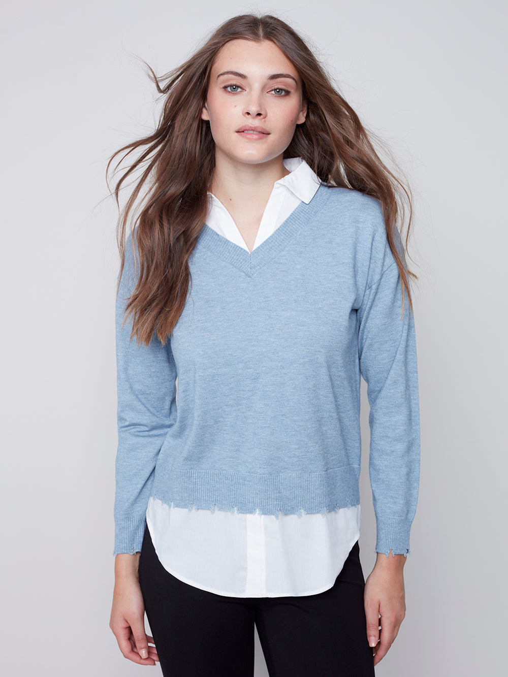 Charlie B Sweater w/ Shirt Collar - Style C2568
